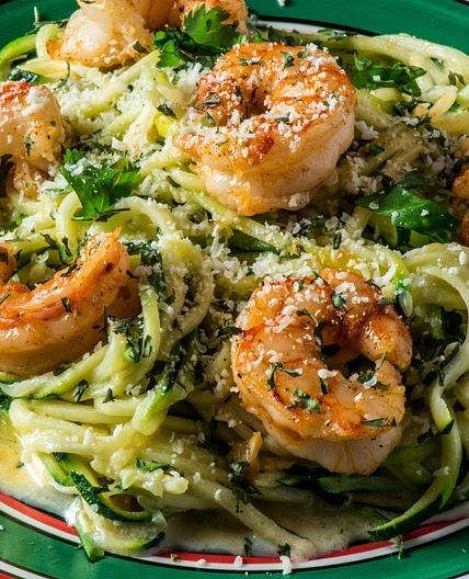 Zucchini Noodle Alfredo with Garlic Shrimp