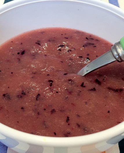 Blueberry, apple and peach puree