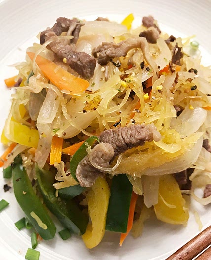 One Pan Keto Japchae with Spaghetti Squash