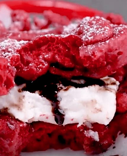 Red Velvet Funnel Cake Ice Cream Sandwich