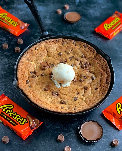 Triple Chocolate and Peanut Butter Skillet Cookie