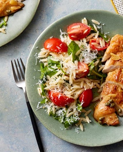 Chicken & Lemon-Caper Sauce with Orzo Pasta & Spinach