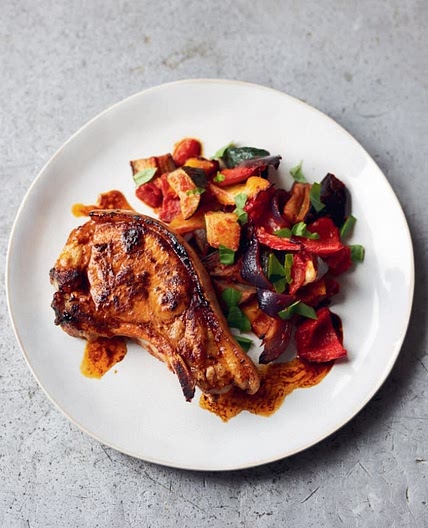 PORK CHOPS WITH ROAST VEGETABLE RATATOUILLE