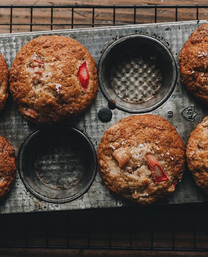 Spiced Banana Rhubarb Muffins - The Sweet and Simple Kitchen