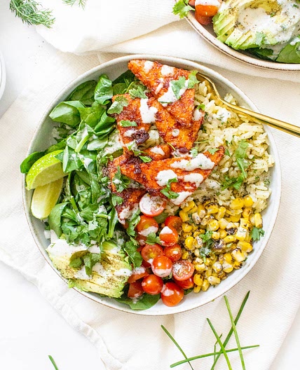 BBQ Tempeh Bowls with Garlic Herb Rice