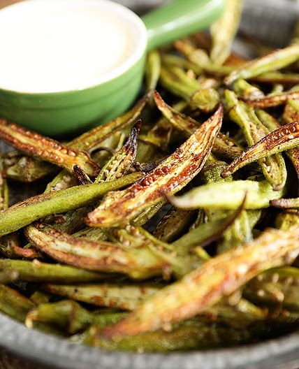 Crispy Roasted Okra with Creamy Lemon Dressing