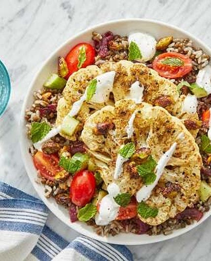Middle Eastern Brown Rice & Lentils with Dukkah-Roasted Cauliflower Steaks