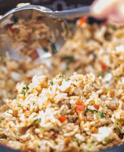 Guyanese Chicken Cook-Up Rice with Black-Eyed Peas and Basil