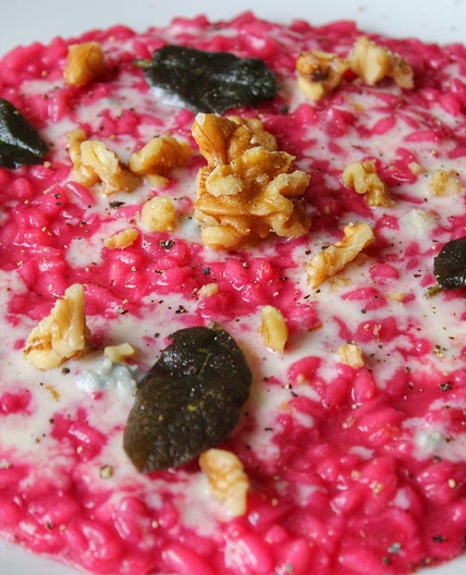 Pink beetroot risotto with gorgonzola