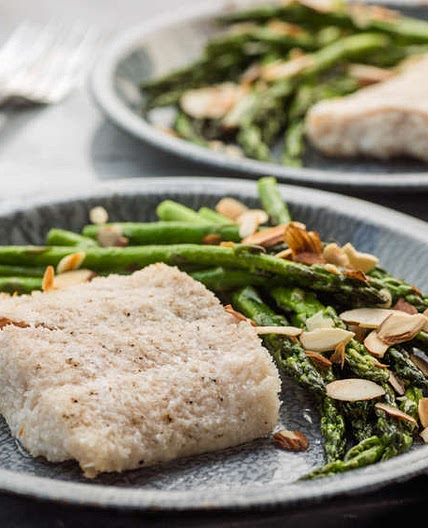 Coconut crusted cod with sauteed asparagus