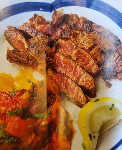 Harissa beef sirloin with pepper and lemon sauce
