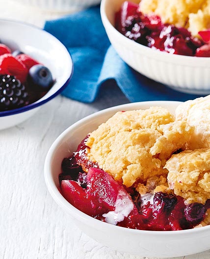 Pear, berry and white chocolate cobbler