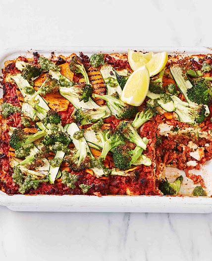 Five-veg lasagne with lemon basil pesto recipe