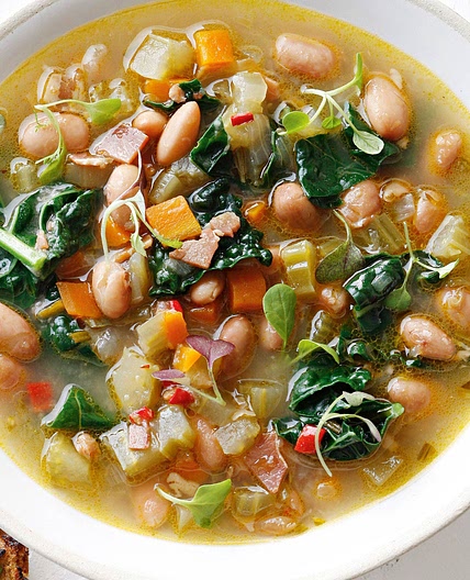 Pancetta and borlotti bean soup with toasts
