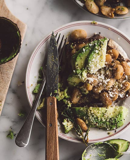 Miso beans on toast with avocado
