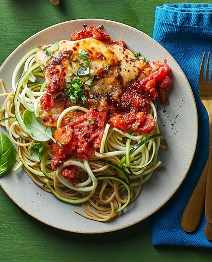 Balsamic Chicken Pasta Bake with Zucchini Noodles