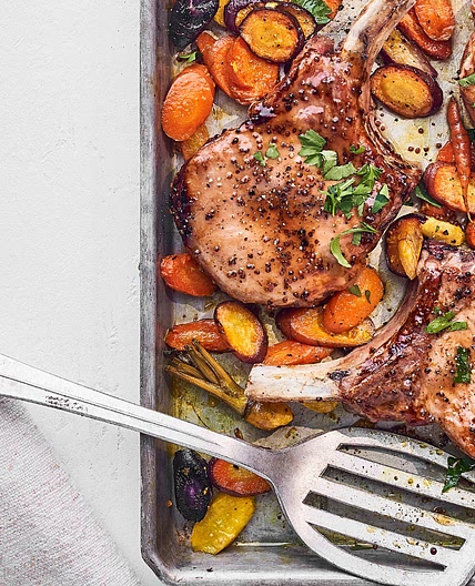 Sheet-Pan Maple-Mustard Pork Chops & Carrots