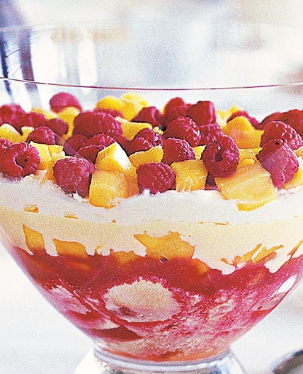 Mango, raspberry and passionfruit trifle