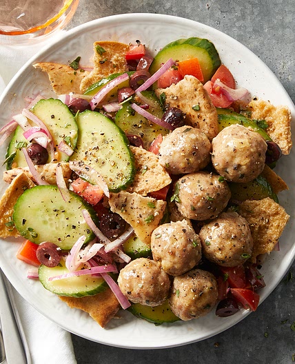 Pita Panzanella Salad with Meatballs