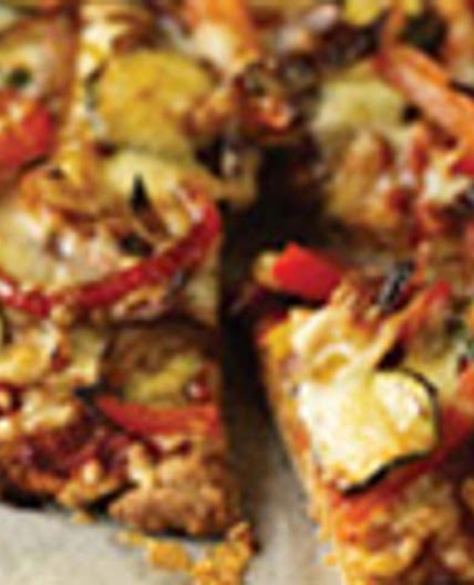 Red onion courgette and pepper pizza