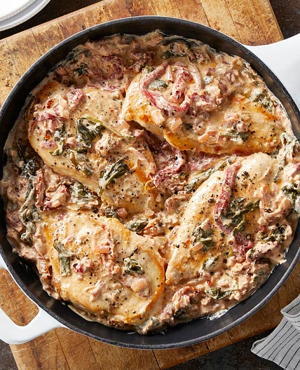 Chicken Cutlets with Creamy Spinach & Roasted Red Pepper Sauce