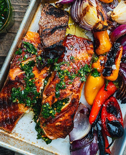 Grilled Salmon with Sweet Peppers