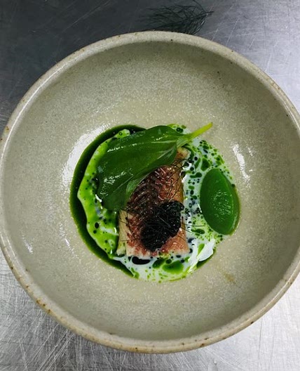 Smoked eel, broccoli, Exmoor caviar, Cuinneog Buttermilk, dill