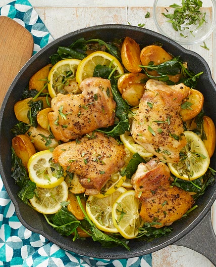 Skillet Lemon Chicken & Potatoes with Kale
