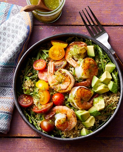 Charred Shrimp, Pesto & Quinoa Bowls