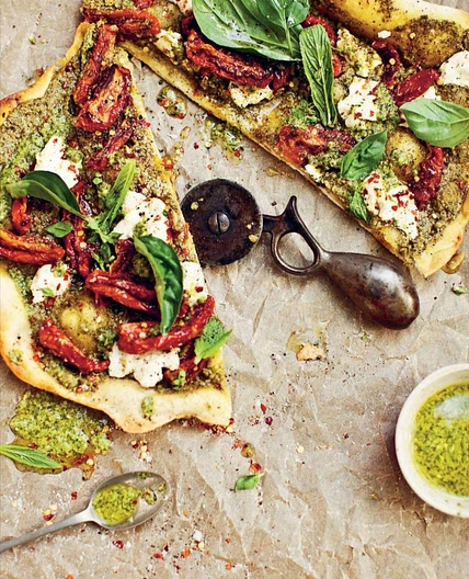 pizza with salsa verde