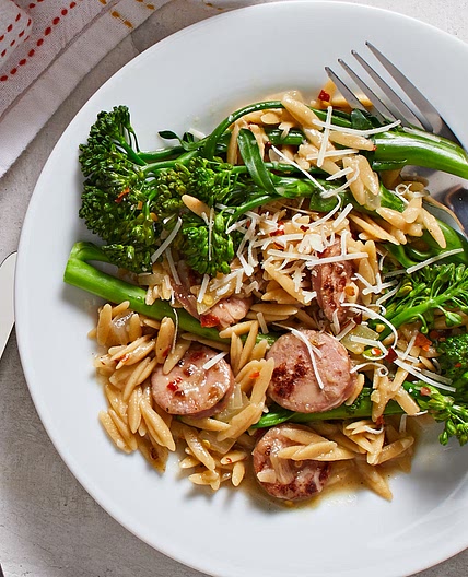 Broccolini, Chicken Sausage & Orzo Skillet