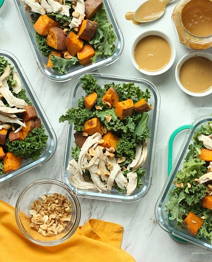 Sweet Potato, Kale & Chicken Salad with Peanut Dressing