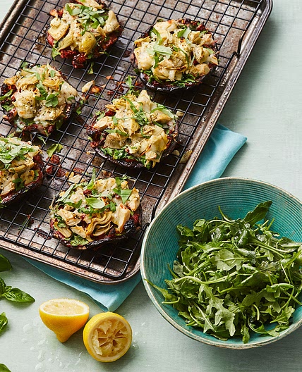 Mediterranean Portobello Mushroom Pizzas with Arugula Salad