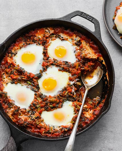 Baked Eggs in Tomato Sauce with Kale