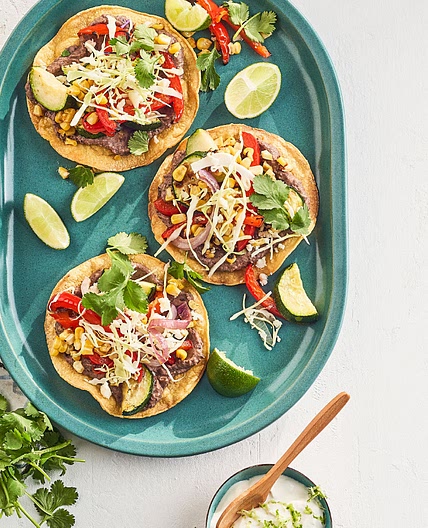Charred Vegetable & Bean Tostadas with Lime Crema