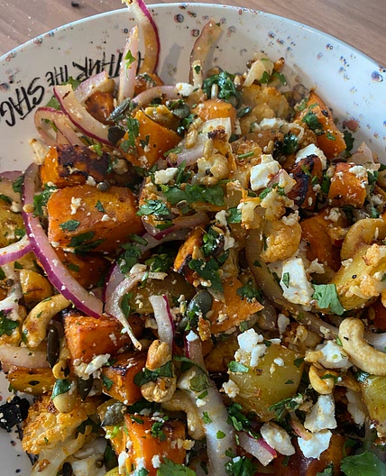 Sweet potato, cauliflower, feta salad