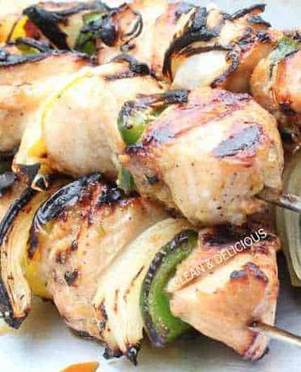 Garlic + Ginger Chicken and Veggie Kebabs