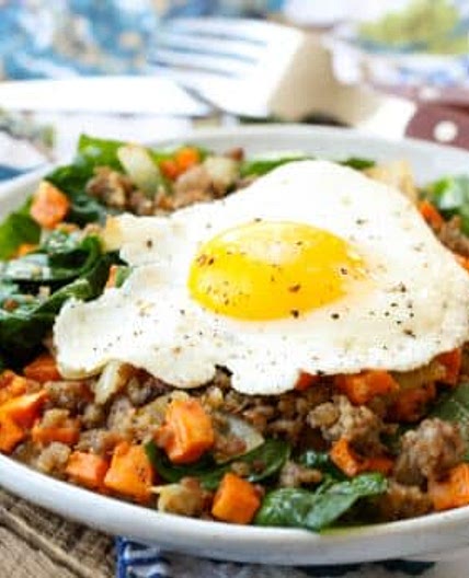 Roasted Sweet Potato and Spinach Breakfast Hash