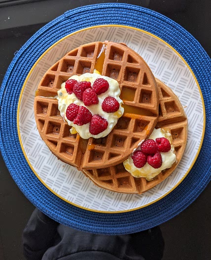 Dark chocolate and salted caramel protein waffles