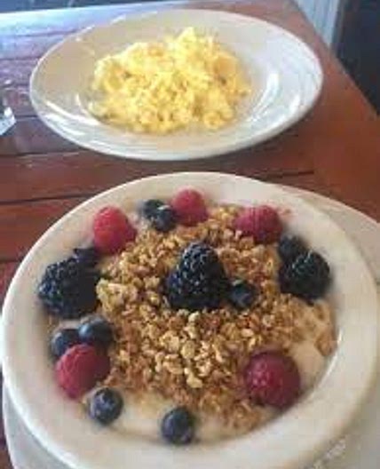 Breakfast- Yogurt Cup, Fresh Fruit, Granola, Scrambled Eggs
