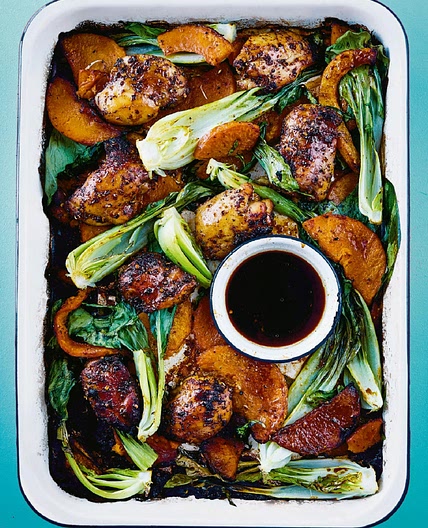 Sichuan Chicken, Roasted Squash, and Greens