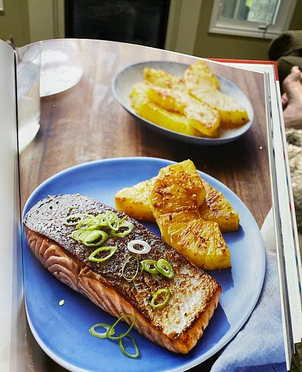 Seared Salmon Fillets with Ginger-Carmelized Pineapple