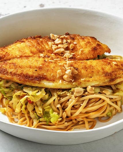 Thai Spiced Whiting with a Noodle and Cabbage Stir-Fry