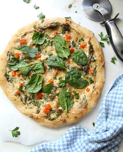 Vegan Roasted Garlic and Spinach White Pizza