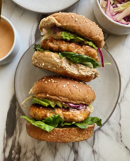 Salmon Burgers with Spicy Slaw