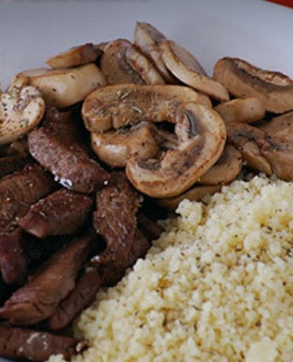 Ternera salteada con champiñones al balsámico.