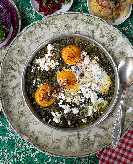 Green Shakshuka with Spinach, Chard & Feta