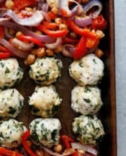 Sheet Pan Greek Meatballs with Veggies and Chickpeas