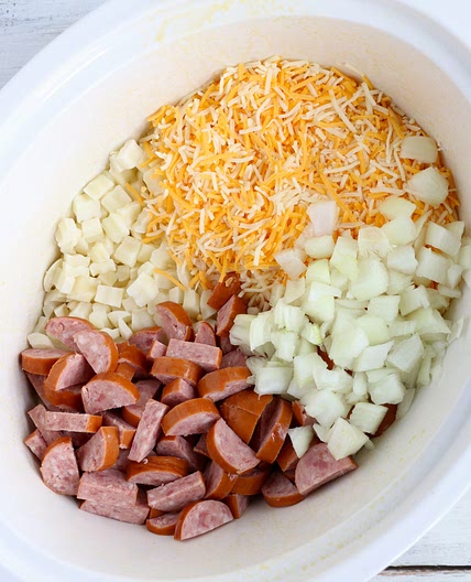 Slow Cooker Cheesy Kielbasa Hashbrown Casserole