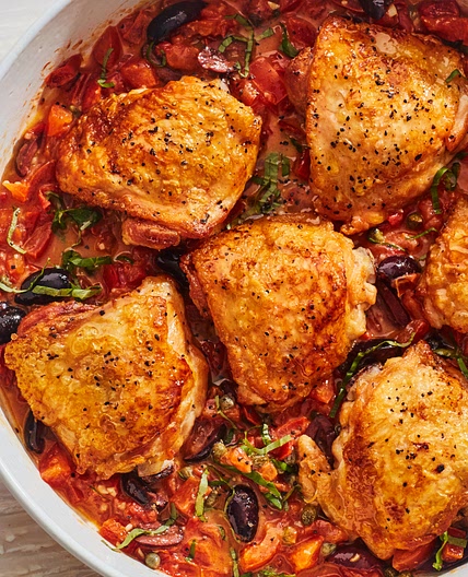 Provencal Chicken with Tomatoes, Olives, and Basil Recipe
